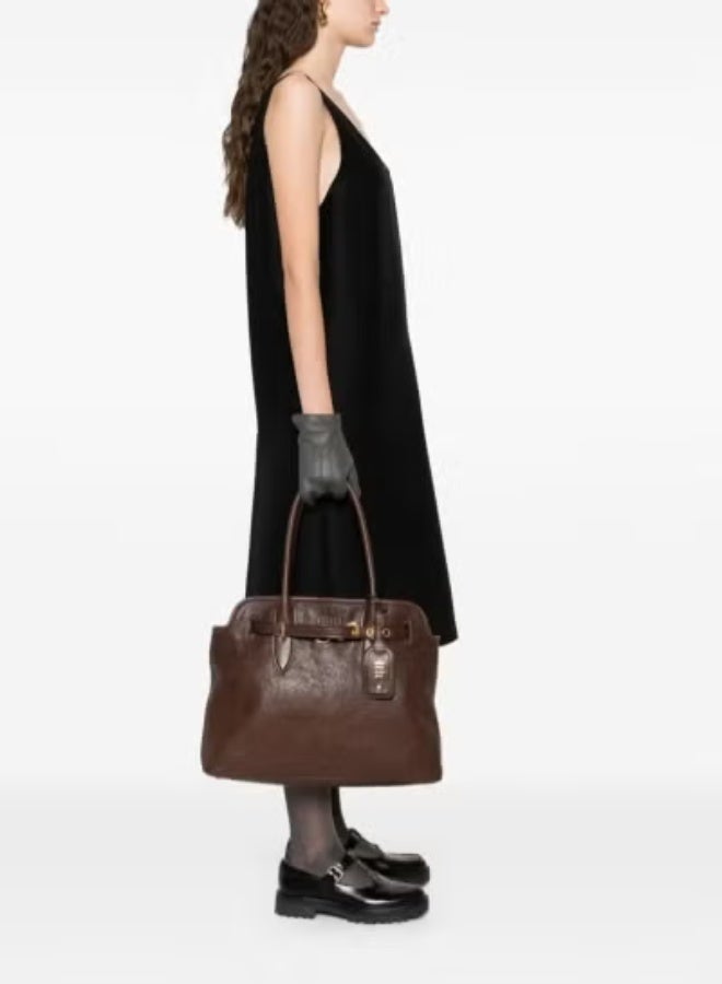 MIU Miu Aventure Nappa Leather Bag,  Women's Tote Bag, Women's Shoulder Bag, Women's Hand Bag, Women's Cross Body Bag, Women's Travel Bag, Dark-Brown-40cm - Image 2