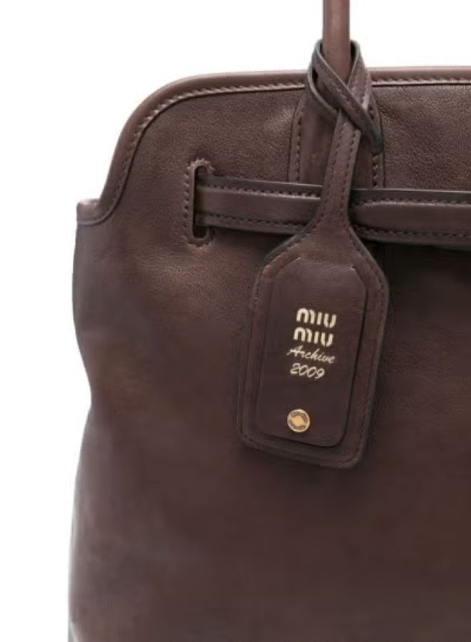MIU Miu Aventure Nappa Leather Bag,  Women's Tote Bag, Women's Shoulder Bag, Women's Hand Bag, Women's Cross Body Bag, Women's Travel Bag, Dark-Brown-40cm - Image 5