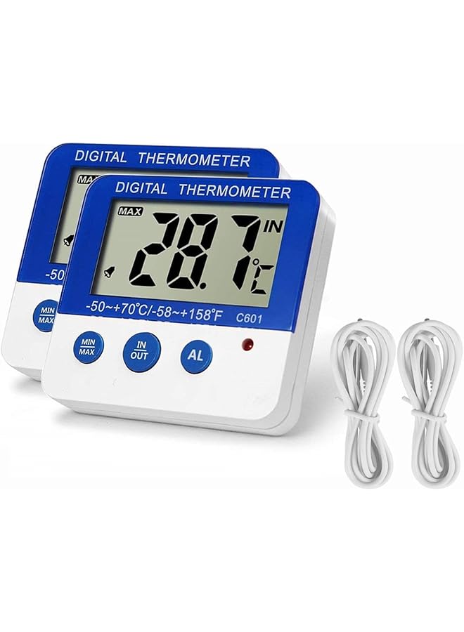 erorex Refrigerator Freezer Thermometers With Max Min Memory With High And Low Temperature Alarm Settings With Led Indicator And Magnet For Kitchen Home Restaurants 2 Pcs - Image 1