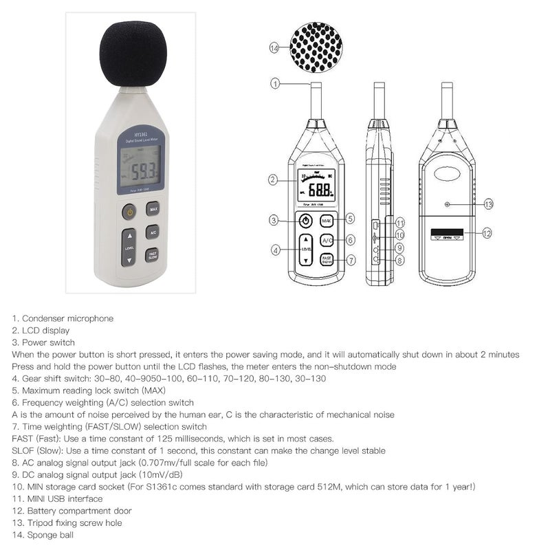 مقياس مستوى الصوت الرقمي المحمول ABS، جهاز اختبار ضوضاء الديسيبل مع شاشة LCD للمصانع والمدارس - Image 3