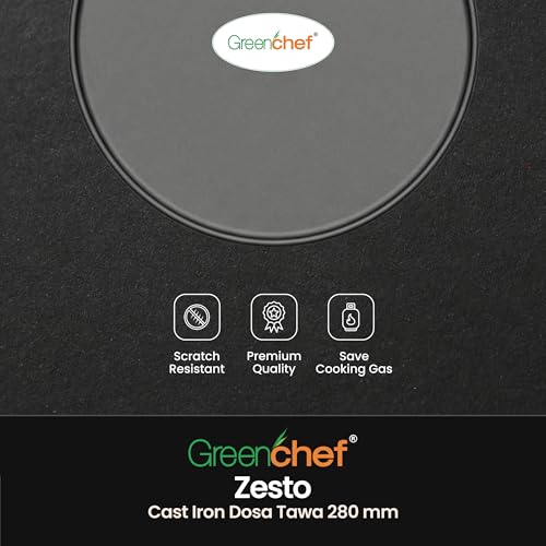 Greenchef Pre-Seasoned Cast Iron Zesto Doasa Tawa 28 cm | Pre-Seasoned with 100% Vegetable Oil | Naturally Nonstick | High Pressure Casting | High Strength | Bring Back Nostalgic Taste | Toxin-Free - Image 3