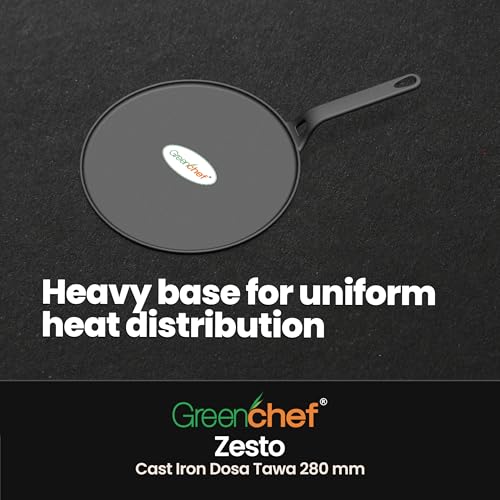 Greenchef Pre-Seasoned Cast Iron Zesto Doasa Tawa 28 cm | Pre-Seasoned with 100% Vegetable Oil | Naturally Nonstick | High Pressure Casting | High Strength | Bring Back Nostalgic Taste | Toxin-Free - Image 5