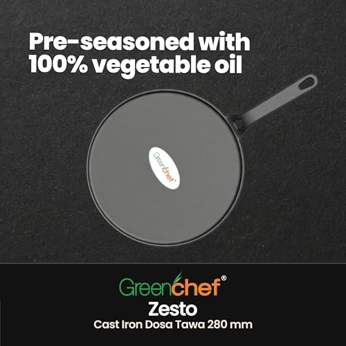 Greenchef Pre-Seasoned Cast Iron Zesto Doasa Tawa 28 cm | Pre-Seasoned with 100% Vegetable Oil | Naturally Nonstick | High Pressure Casting | High Strength | Bring Back Nostalgic Taste | Toxin-Free - Image 4