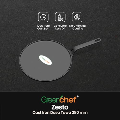 Greenchef Pre-Seasoned Cast Iron Zesto Doasa Tawa 28 cm | Pre-Seasoned with 100% Vegetable Oil | Naturally Nonstick | High Pressure Casting | High Strength | Bring Back Nostalgic Taste | Toxin-Free - Image 2