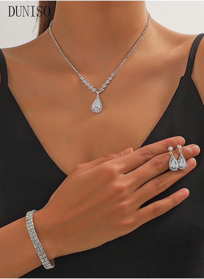 DUNISO - 4Pcs Clutch Bag Rhinestone Jewelry Set with Necklace Earrings Bracelets Rhinestone Purse Bag Evening Bag Wedding Bridal Bridesmaid Costume Jewelry Set for Women and Girls Dress Accessories - Image 1