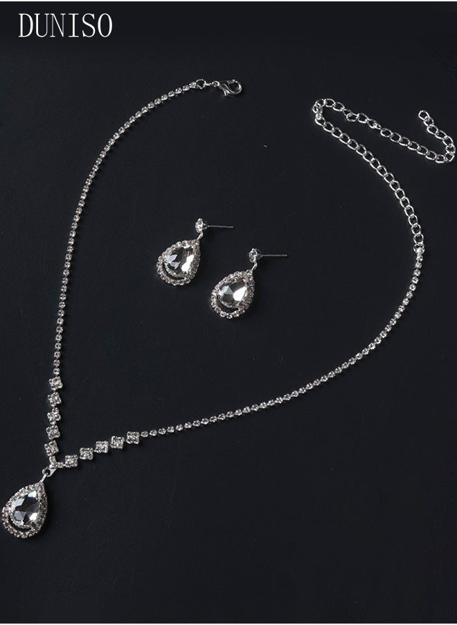 DUNISO - 4Pcs Clutch Bag Rhinestone Jewelry Set with Necklace Earrings Bracelets Rhinestone Purse Bag Evening Bag Wedding Bridal Bridesmaid Costume Jewelry Set for Women and Girls Dress Accessories - Image 1