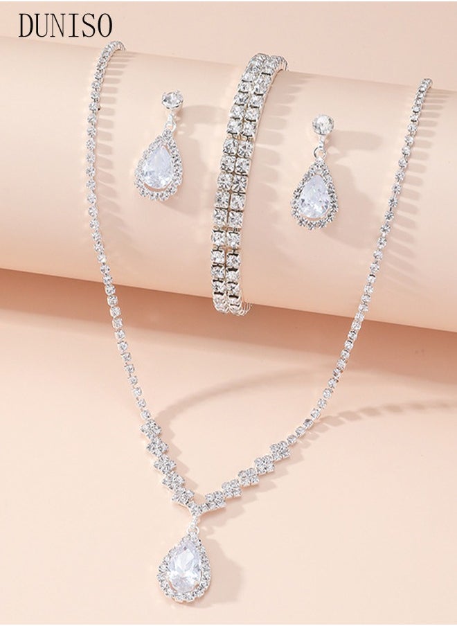 DUNISO - 4Pcs Clutch Bag Rhinestone Jewelry Set with Necklace Earrings Bracelets Rhinestone Purse Bag Evening Bag Wedding Bridal Bridesmaid Costume Jewelry Set for Women and Girls Dress Accessories - Image 1