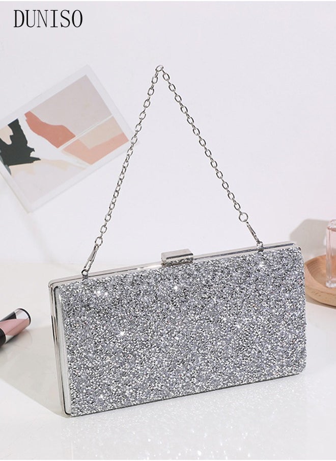 DUNISO - 4Pcs Clutch Bag Rhinestone Jewelry Set with Necklace Earrings Bracelets Rhinestone Purse Bag Evening Bag Wedding Bridal Bridesmaid Costume Jewelry Set for Women and Girls Dress Accessories - Image 1