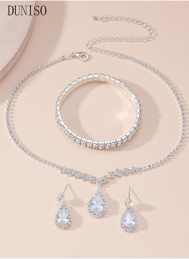 DUNISO - 4Pcs Clutch Bag Rhinestone Jewelry Set with Necklace Earrings Bracelets Rhinestone Purse Bag Evening Bag Wedding Bridal Bridesmaid Costume Jewelry Set for Women and Girls Dress Accessories - Image 1