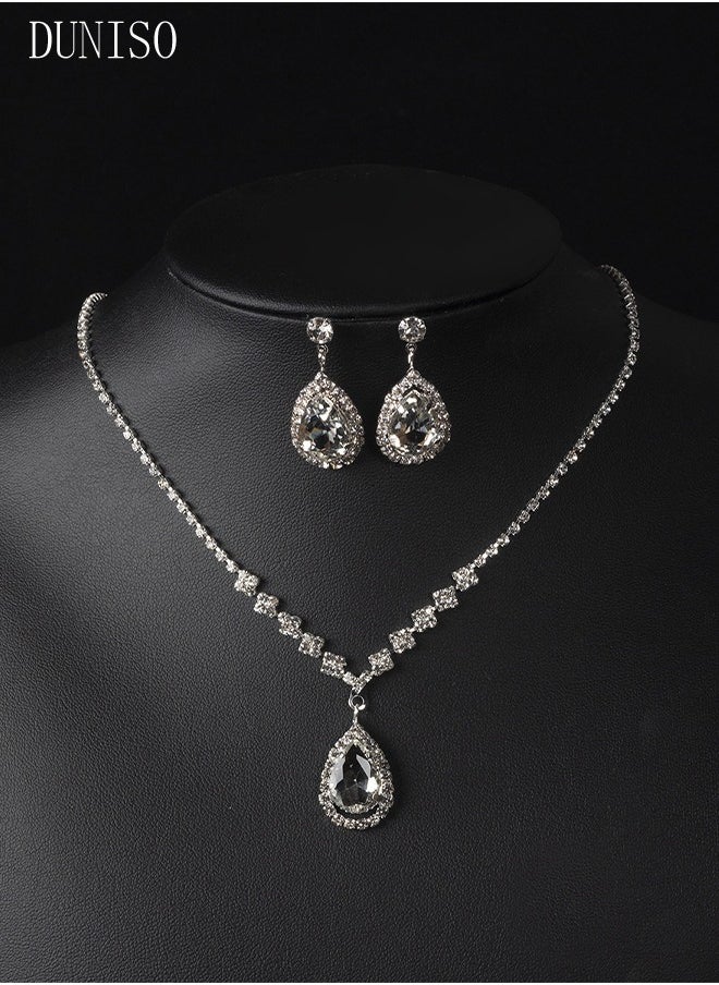 DUNISO - 4Pcs Clutch Bag Rhinestone Jewelry Set with Necklace Earrings Bracelets Rhinestone Purse Bag Evening Bag Wedding Bridal Bridesmaid Costume Jewelry Set for Women and Girls Dress Accessories - Image 1