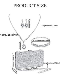 4Pcs Clutch Bag Rhinestone Jewelry Set with Necklace Earrings Bracelets Rhinestone Purse Bag Evening Bag Wedding Bridal Bridesmaid Costume Jewelry Set for Women and Girls Dress Accessories - pzsku/Z9808D4DAB57F8BA85A79Z/45/_/1691633724/0a9c5d23-084b-4aa0-b0f9-102202802764