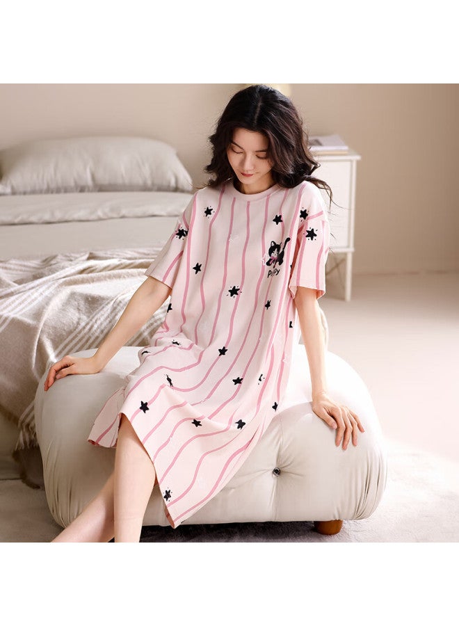 Snowflying Women's Nightgown With Chest Pads, Summer Thin Simple Sweet Pure Cotton Short-sleeve Sleepwear, Can Be Worn Outside, Loungewear - Image 3