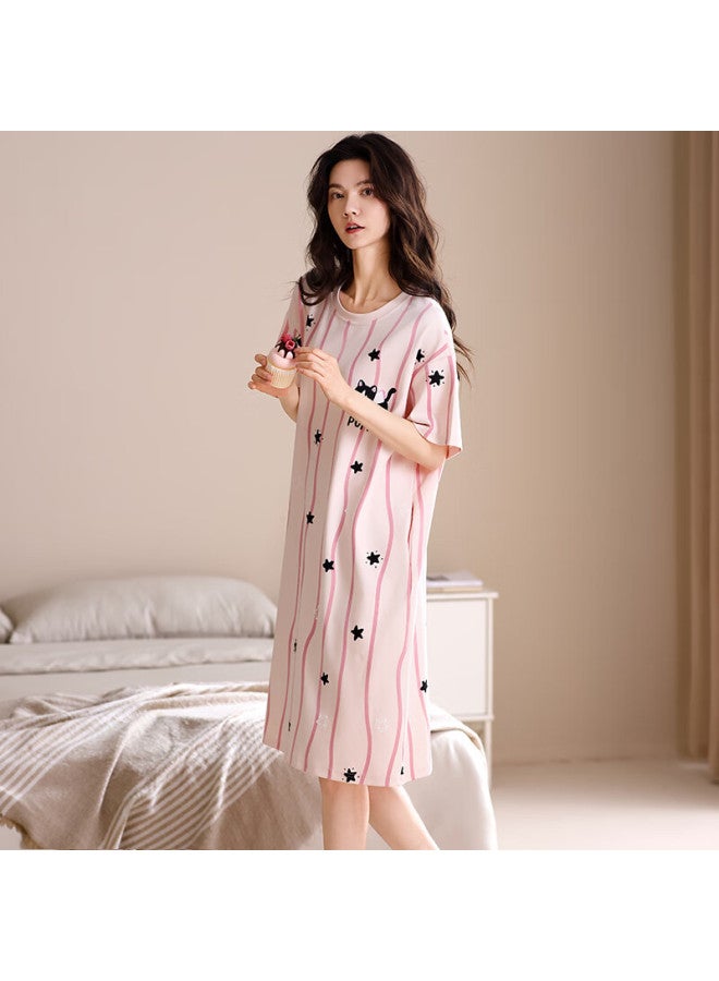Snowflying Women's Nightgown With Chest Pads, Summer Thin Simple Sweet Pure Cotton Short-sleeve Sleepwear, Can Be Worn Outside, Loungewear - Image 5