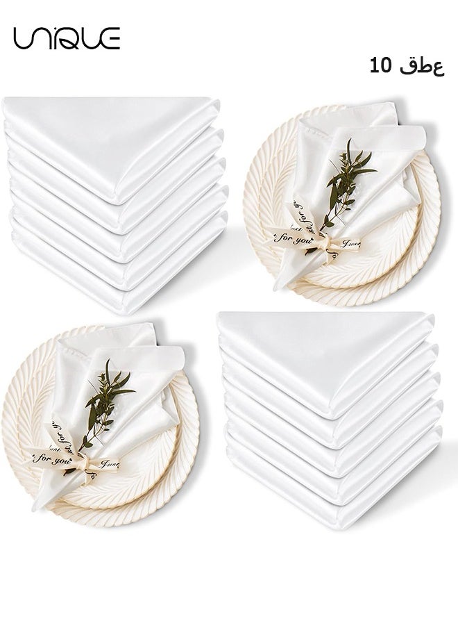 Unique 10 Pcs Satin Napkins, Square Table Napkins, 17x17" Soft Dinner Napkins Elegant Silk Napkins for Dinner Wedding Parties, Soft Smooth Fabric Washable Napkins for Parties, Weddings and Dinners (White)  - Image 1