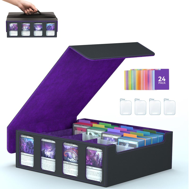 SENVINI 4Row Trading Card Storage Box Bulk Cards Case for 3200 Mtg tcg Magic Playing Game Card Organizer Commander Deck Box with 4 Supports 24 Dividers Strap - Image 2
