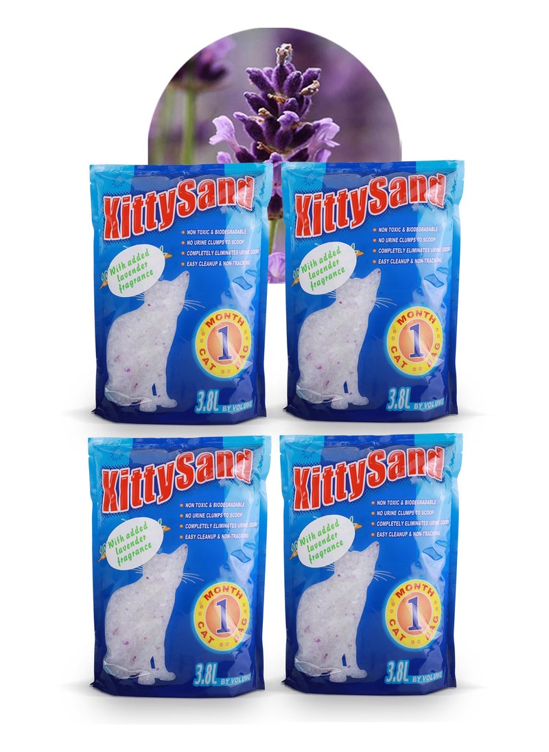 Kitty Sand - 100% Natural, Lavender Scented Silica Crystal Premium Quality Cat Litter 3.8L - Pack of 4 - Image 1