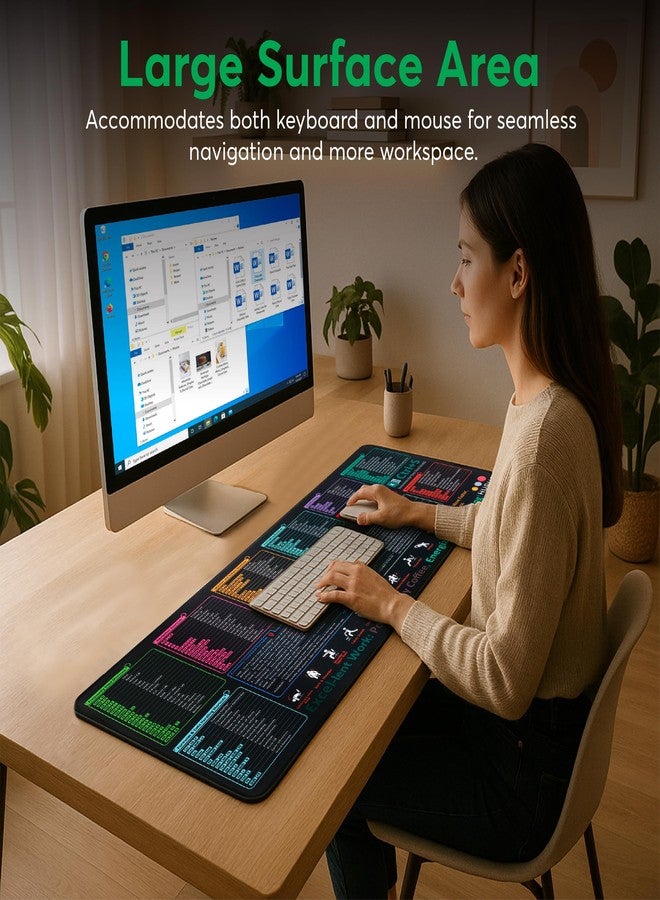 HURUC Excel Cheat Sheet Desk Pad - XL Excel Mouse Pad with Shortcut Keys & Formulas | 31.5"x11.8" Waterproof Non-Slip Desk Mat, HD Print, Stitched Edges for Work & Gaming - Image 3