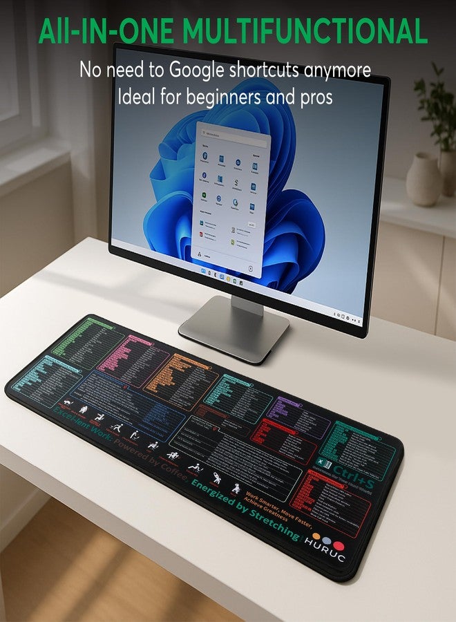 HURUC Excel Cheat Sheet Desk Pad - XL Excel Mouse Pad with Shortcut Keys & Formulas | 31.5"x11.8" Waterproof Non-Slip Desk Mat, HD Print, Stitched Edges for Work & Gaming - Image 4
