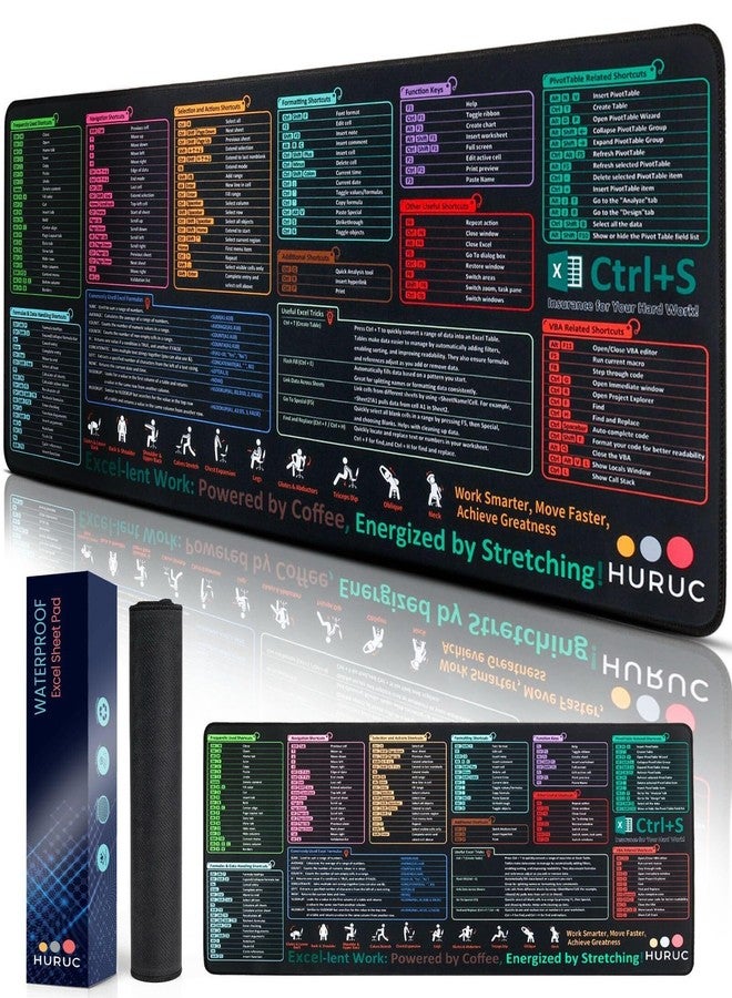 HURUC Excel Cheat Sheet Desk Pad - XL Excel Mouse Pad with Shortcut Keys & Formulas | 31.5"x11.8" Waterproof Non-Slip Desk Mat, HD Print, Stitched Edges for Work & Gaming - Image 1