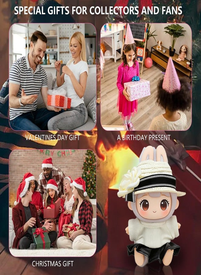 kuvanspok 4 أطقم ملابس لدمية لابوبو (بدون دمية)، إكسسوارات كروشيه مصنوعة يدويًا لدمى لابوبو التي يبلغ طولها حوالي 17 سم، ملابس فاخرة - ملابس لطيفة لتلبيسها بأسلوب فريد (علبة تغليف بيضاء + أطقم ملابس) - Image 4