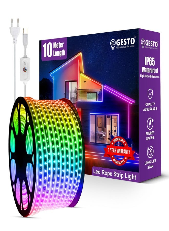 Gesto 10 Meter Rope Led Strip Lights – High Brightness Outdoor Lights Waterproof for Balcony,Home Decor,False Ceiling | RGB Strip Light for Diwali Decoration with Mode Change Controller (Multicolor) - Image 1