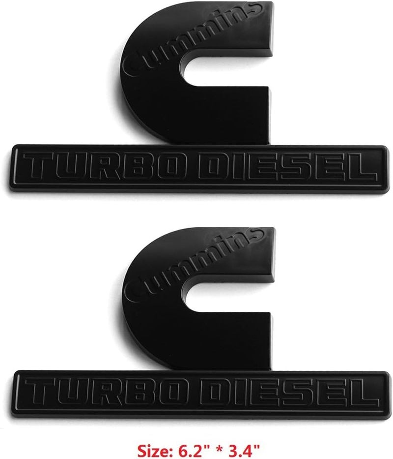 Yoaoo 2Pack Replacement Compatible with Cummins Turbo Emblem Badge 2500 3500 Emblem Matte Big All Black 6.2" by 3.4" inches - Image 2