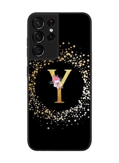 Rugged Black edge case for Samsung Galaxy S21 Ultra 5G, Soft Flexible Phone case Custom Monogram Initial Letter Floral Pattern Alphabet - Y (Black)