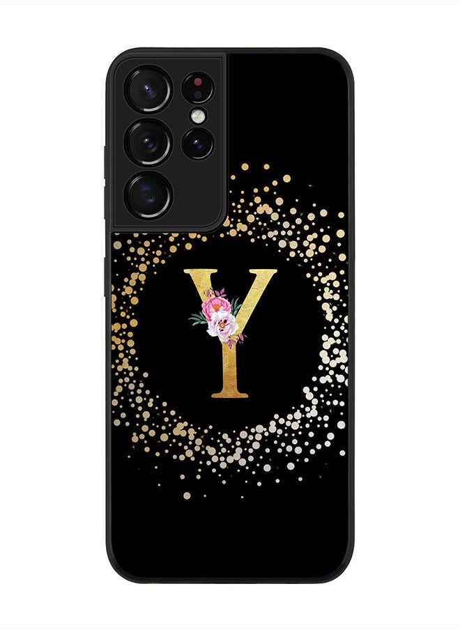 Stylizedd - Rugged Black edge case for Samsung Galaxy S21 Ultra 5G, Soft Flexible Phone case Custom Monogram Initial Letter Floral Pattern Alphabet - Y (Black) - Image 1