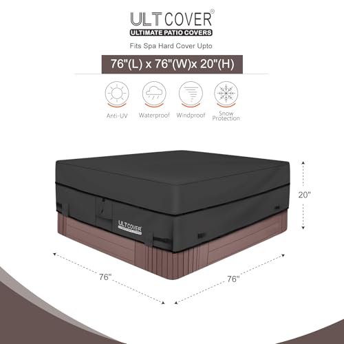 ULTCOVER Waterproof 600D Polyester Square Hot Tub Cover Outdoor SPA Covers 76 x 76 inch, Black - Image 2