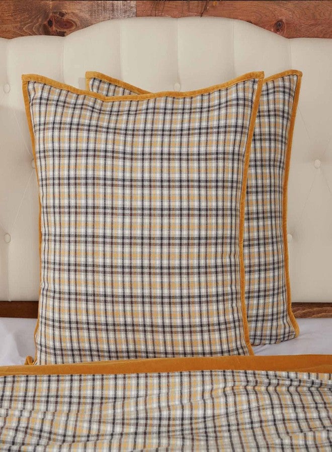 Piper Classics غطاء وسادة أوروبي من بايبر كلاسيكس بنقشة مربعات مورنينج ميدو، مقاس 26 × 26 بوصة، طقم سرير خريفي مريح مع حواف مخملية بلون الخردل على غطاء الوسادة، ديكور غرفة نوم خريفي - Image 4