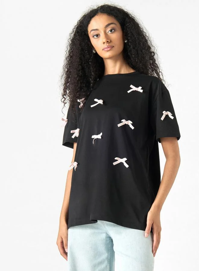 2Xtremz 2Xtremz Bow Applique T-shirt with Short Sleeves