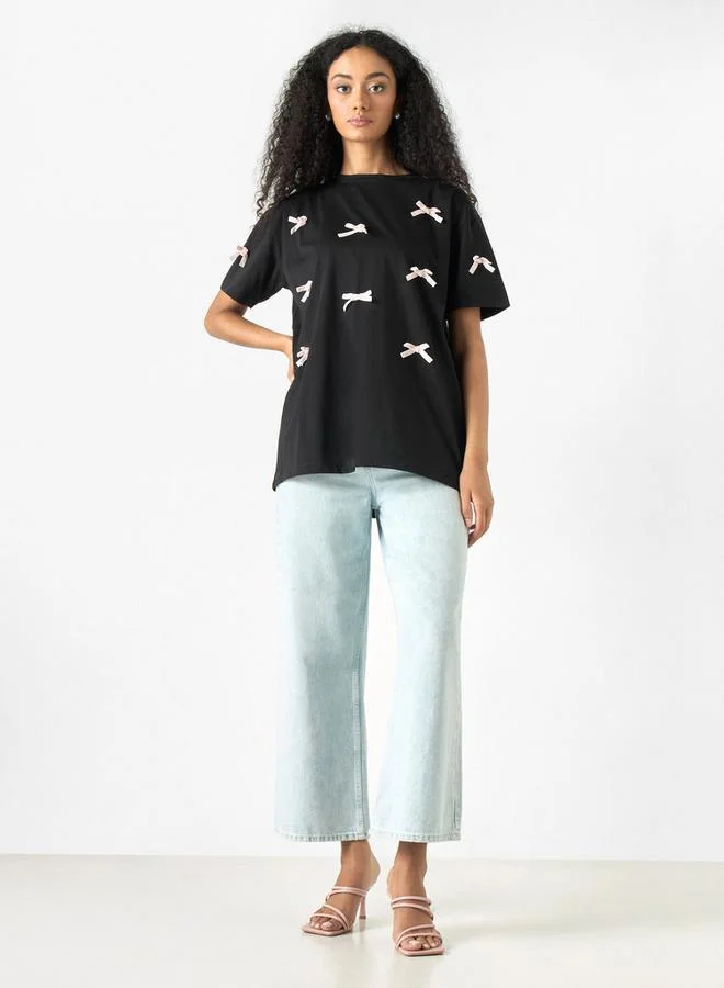 2Xtremz 2Xtremz Bow Applique T-shirt with Short Sleeves