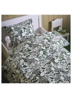 Zaboon Duvet Cover And Pillowcase, White Green/Forest Pattern, 150X200/50X80 Cm  - Image 3