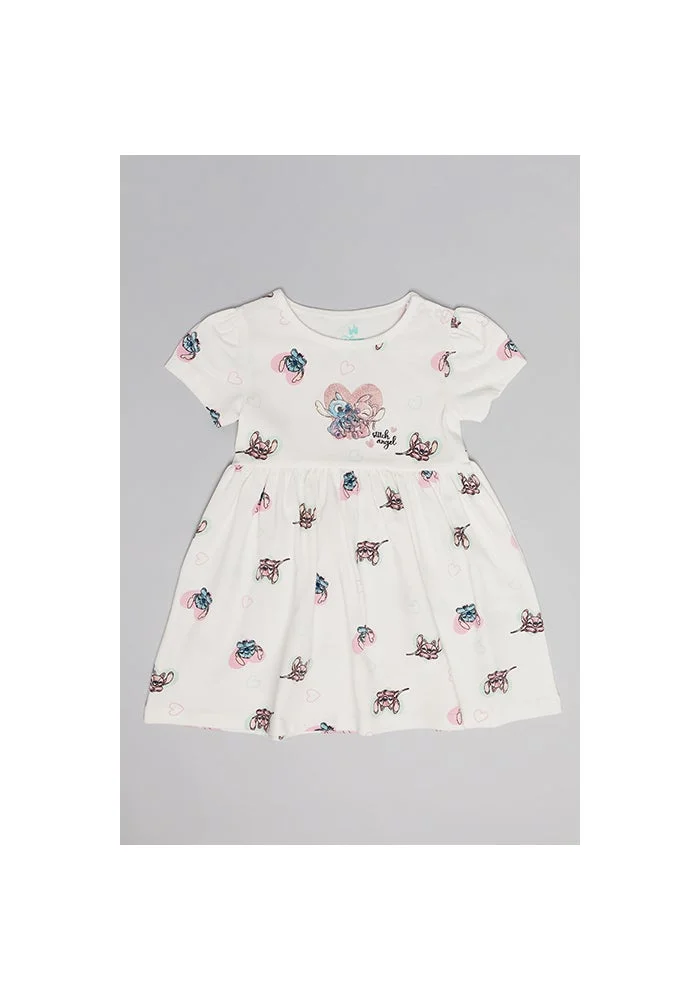 R&b Angel & Stitch Print Fit & Flare Dress with Puff Sleeves