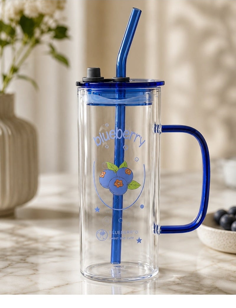 Casa Home Reusable Drinking Tumbler with Lid and Straw, 1 Piece, Transparent Clear Cup with Blue Handle for Cold Drinks and Daily Use - Image 5