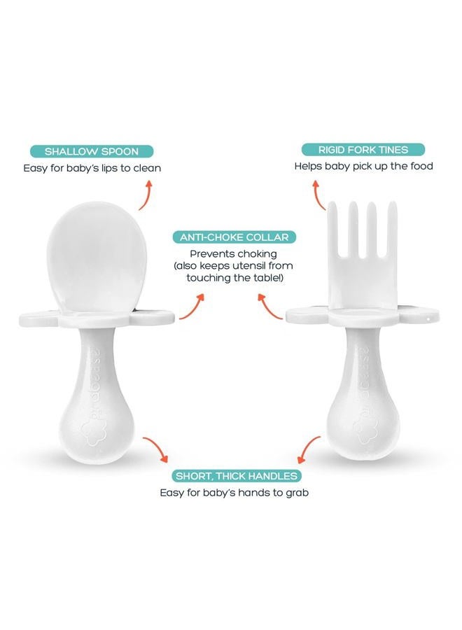 Grabease Baby Feeding Utensils Set - Infant and Baby Fork and Spoon for Ages 1-11 Months, BPAs and Phthalate-Free Cutlery, Plastic, 1 Set, White - Image 4