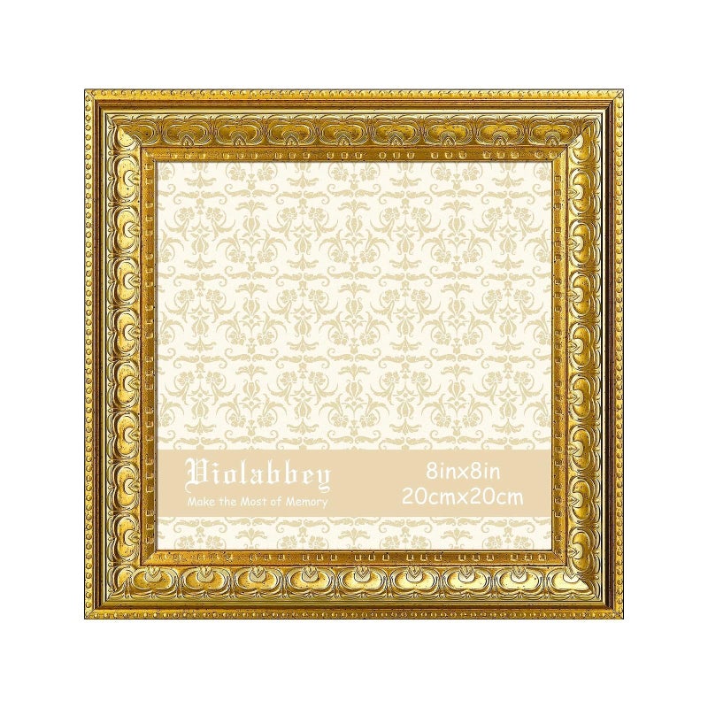 VIOLABBEY 8x8 Picture Frame Gold, Vintage Photo Frame for Wall or Tabletop Display, Classic Design for Office Home Decor, Fits 8X8 Pictures - Image 1