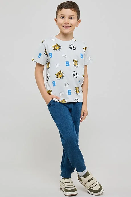 أر أند بي Printed T-Shirt with Crew Neck and Short Sleeves