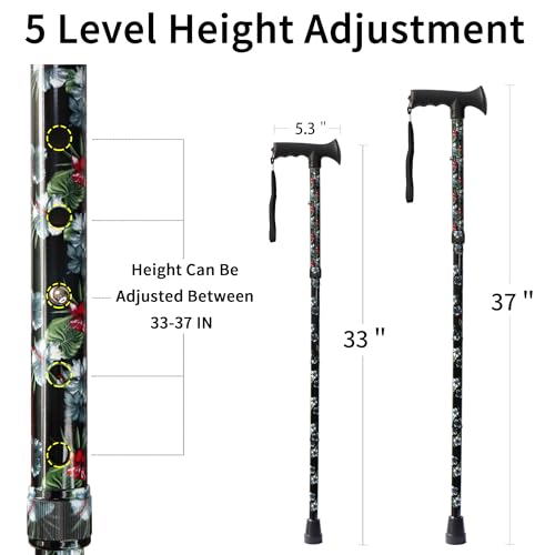 CLOKTA Walking Cane for Men and Women Foldable Floral Lightweight Adjustable Portable for Folding Canes Comfortable THandle for Seniors Adults - Image 5
