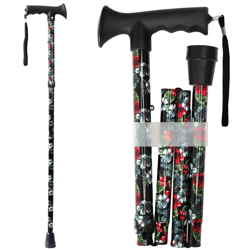 CLOKTA Walking Cane for Men and Women Foldable Floral Lightweight Adjustable Portable for Folding Canes Comfortable THandle for Seniors Adults - Image 3