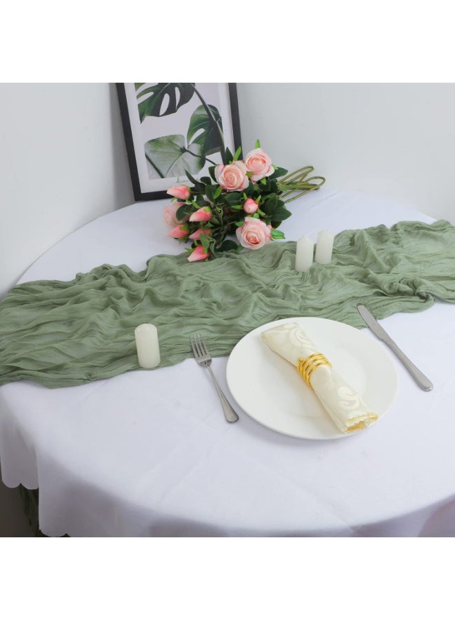 90*400CM Translucent Table Runner Chessian Tablecloth for Wedding Reception Bridal Shower Party Decoration Table Centerpiece(Green)  - Image 3