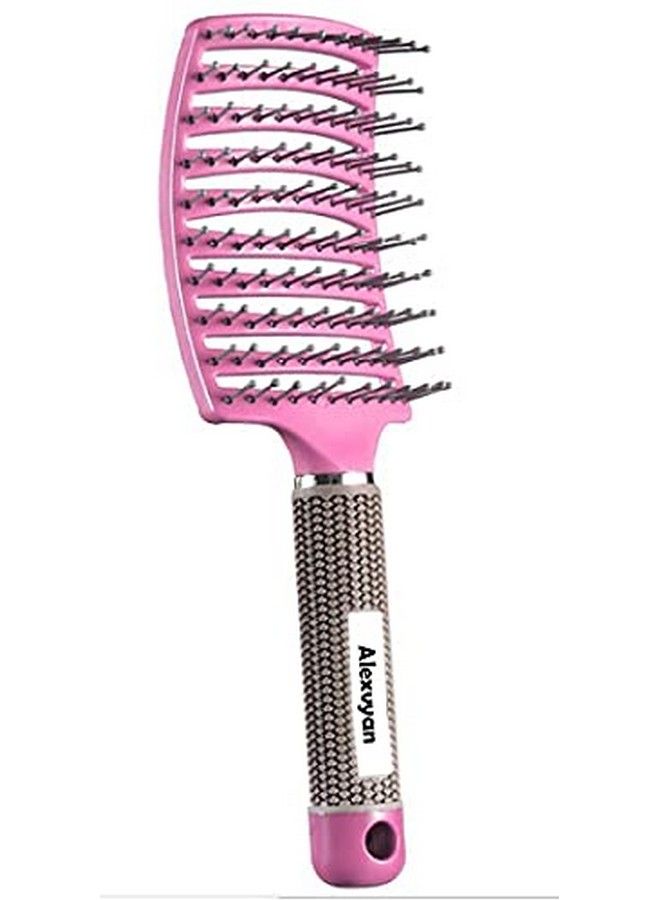 Alexvyan Detangling Hair Scalp Massage Comb Brush With Nylon Bristle For Wet Curly Hair Salon Hair Dressing Styling Tools For Women Girls Pink - Image 2