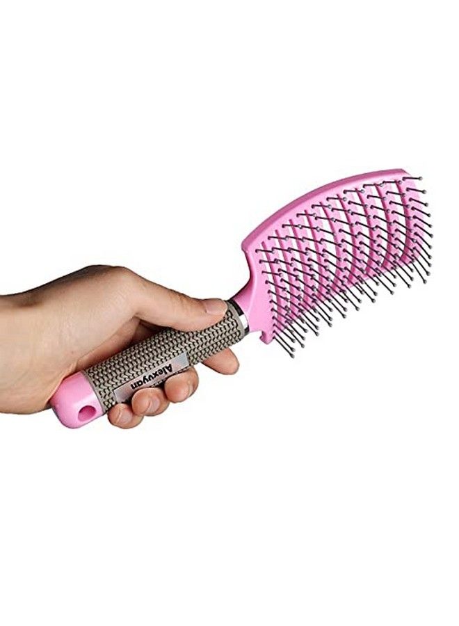 Alexvyan Detangling Hair Scalp Massage Comb Brush With Nylon Bristle For Wet Curly Hair Salon Hair Dressing Styling Tools For Women Girls Pink - Image 3