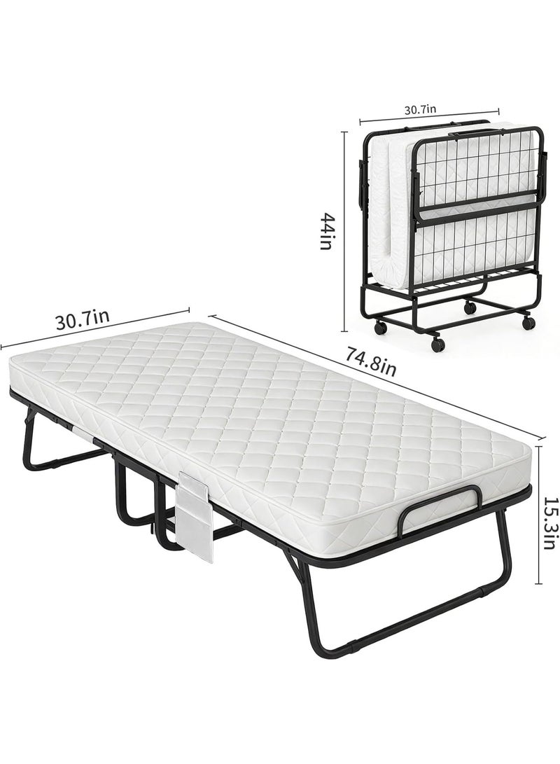 Yoawllty Folding Bed with Memory Foam Mattress, Portable Rollaway Bed with Metal Frame, Large Foldable Beds for Adults, Rollaway Beds for Home and Office - Image 2