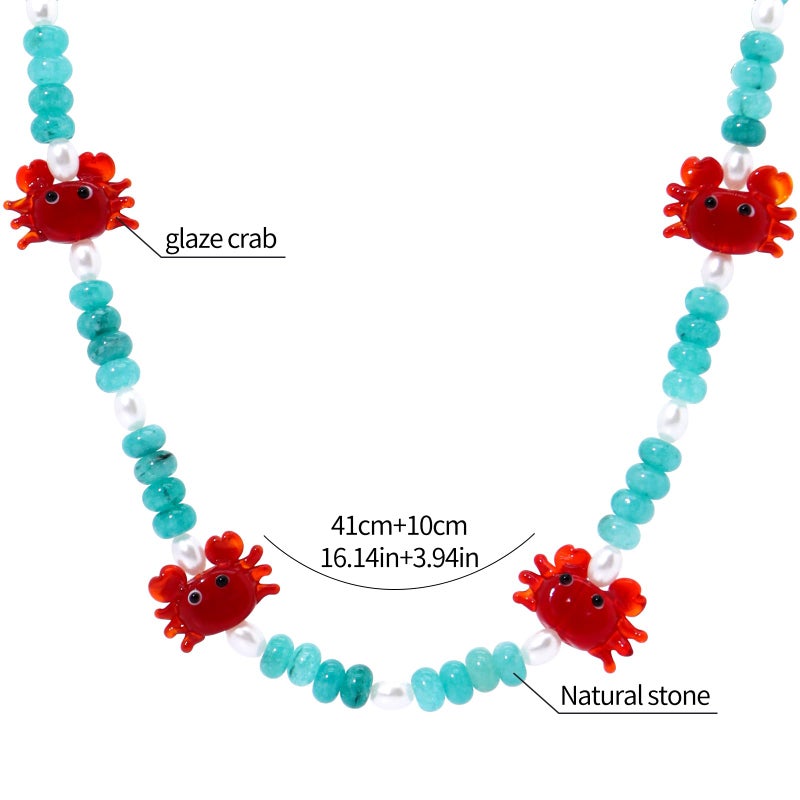 ALYXUY Crab Beaded Gemstone Necklace for Women, Colorful Boho Gemstone Beaded Choker Necklace Freshwater Pearl Surfer Beach Necklace Stylish Handmade Summer Jewelry (Crab) - Image 5