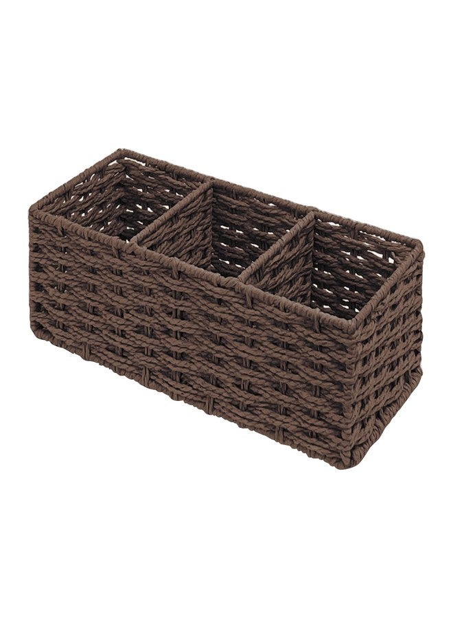 EITMOW Seagrass Wicker Basket for Toilet Tank Top, 3-Compartment Handwoven Bathroom Organizer for Toilet Paper, Pads, and Accessories (1, Walnut) - Image 1