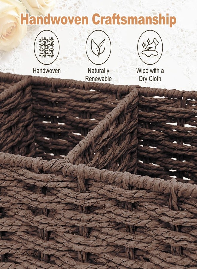 EITMOW Seagrass Wicker Basket for Toilet Tank Top, 3-Compartment Handwoven Bathroom Organizer for Toilet Paper, Pads, and Accessories (1, Walnut) - Image 5