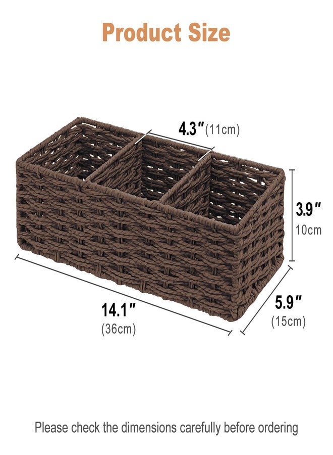 EITMOW Seagrass Wicker Basket for Toilet Tank Top, 3-Compartment Handwoven Bathroom Organizer for Toilet Paper, Pads, and Accessories (1, Walnut) - Image 2