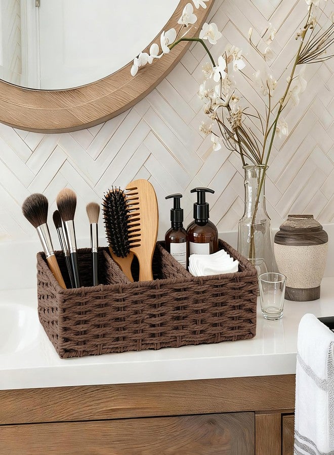 EITMOW Seagrass Wicker Basket for Toilet Tank Top, 3-Compartment Handwoven Bathroom Organizer for Toilet Paper, Pads, and Accessories (1, Walnut) - Image 4