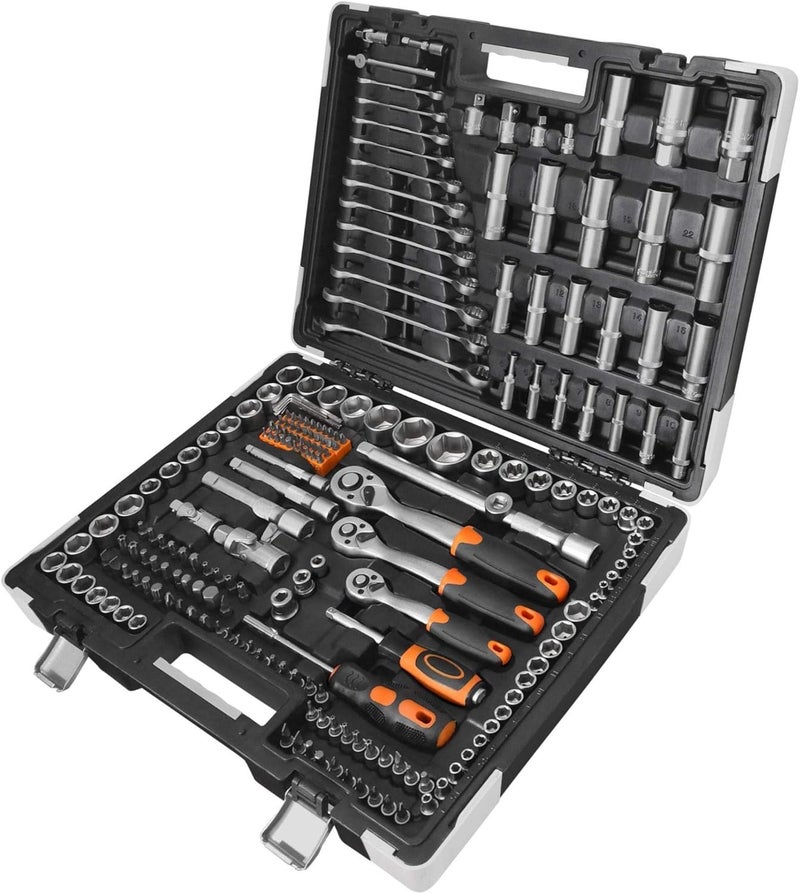 VonHaus مجموعة مفاتيح فاونهاوس 215 قطعة - 1/4"، 3/8"، 1/2" مفاتيح ربط، مفاتيح، قطع توركس لأعمال الصيانة وإصلاح المركبات - Image 1